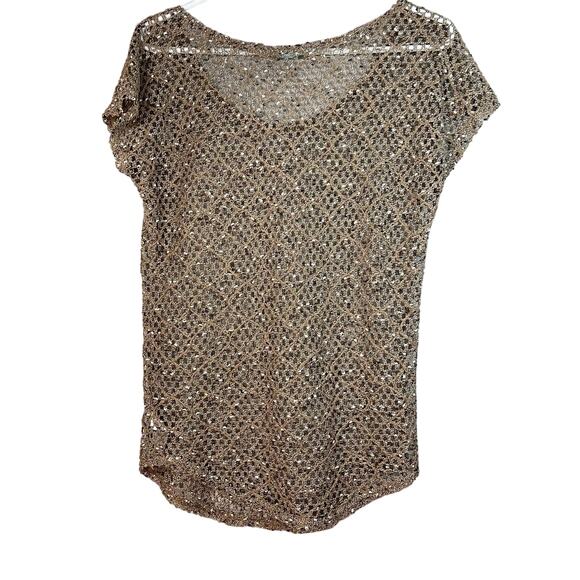Maurice’s Cap sleeve open knit mesh brown tan sweater size small - Picture 3 of 4